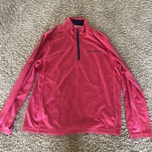 Men’s red with blue stripes zip up sweater